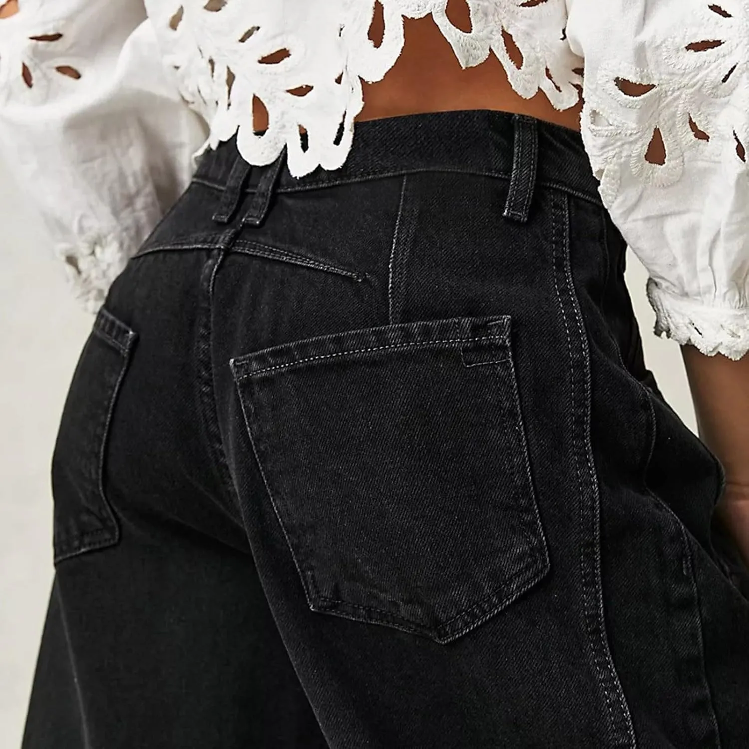 sdbrld Cargo Pants Women Adjustable Waist XXL Multiple Pocket Relaxed Fit Straight Wide Leg Y2K Pants Trousers Fashion Jeans