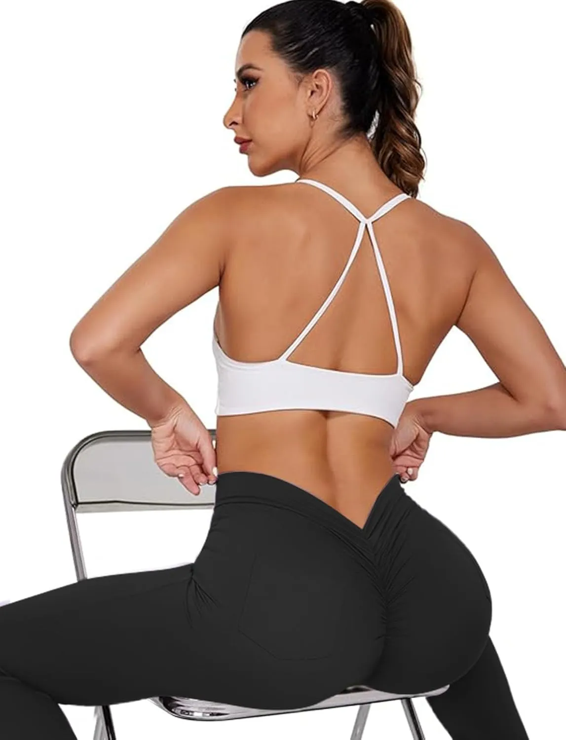 SEASUM Scrunch Pocket Flare Leggings Daze V Back Butt Lifting Gym Workout Bell Bottom Wide Leg Bootcut Yoga Pants