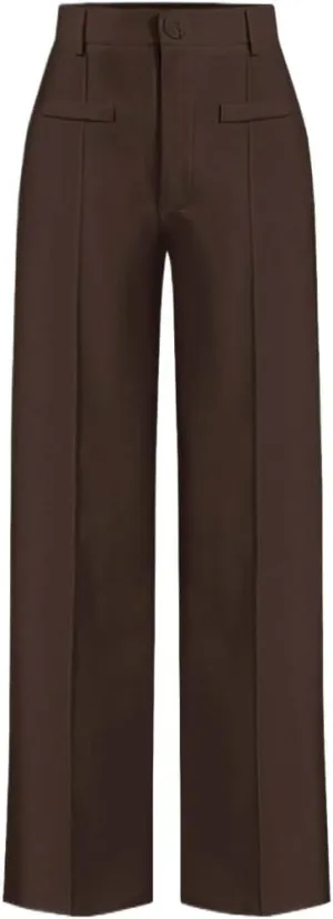 SECOLI Women's Straight Wide Leg Trousers Pants Coffee Brown Casual High Waist Straight Leg Pants