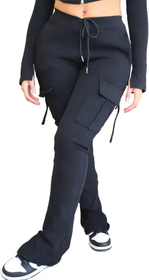 SHINFY Cargo Sweatpants for Women Drawstring High Waisted Casual Stretchy Cargo Pants Joggers Leggings with Pockets