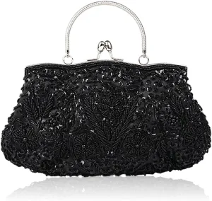Simcat Beaded Sequin Flower Evening Purse Large Clutch Bag