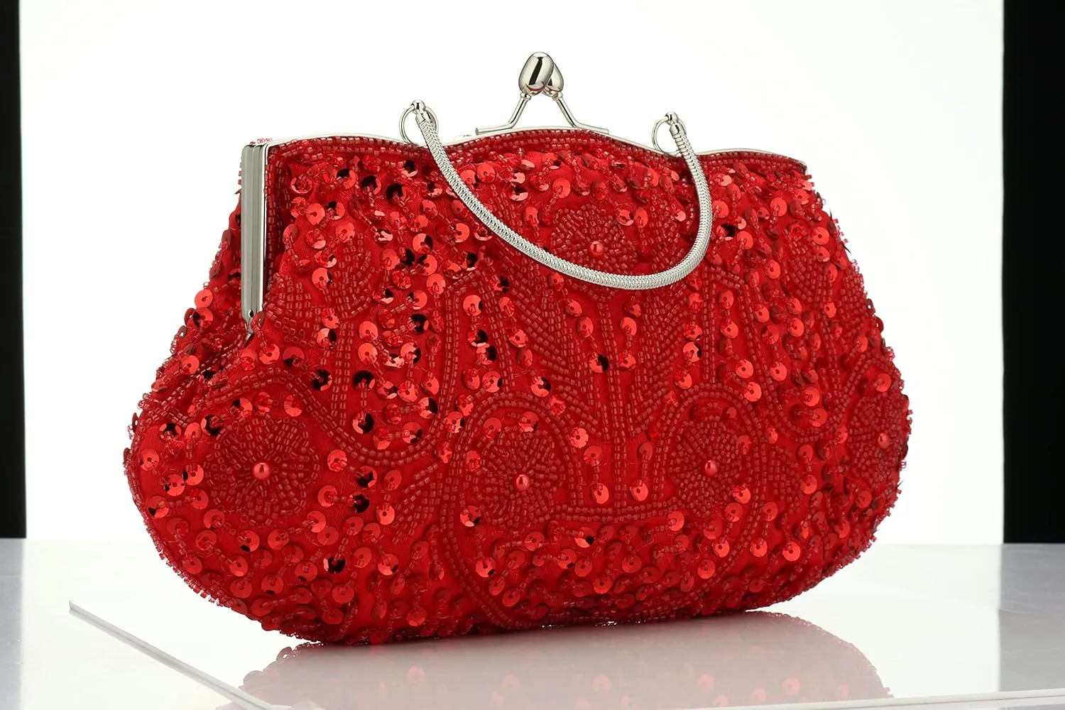 Simcat Beaded Sequin Flower Evening Purse Large Clutch Bag