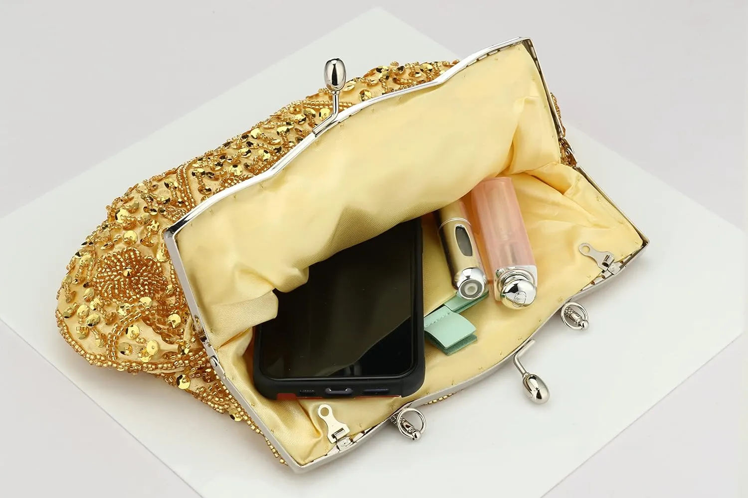 Simcat Beaded Sequin Flower Evening Purse Large Clutch Bag