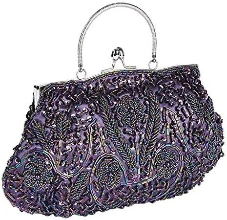 Simcat Beaded Sequin Flower Evening Purse Large Clutch Bag