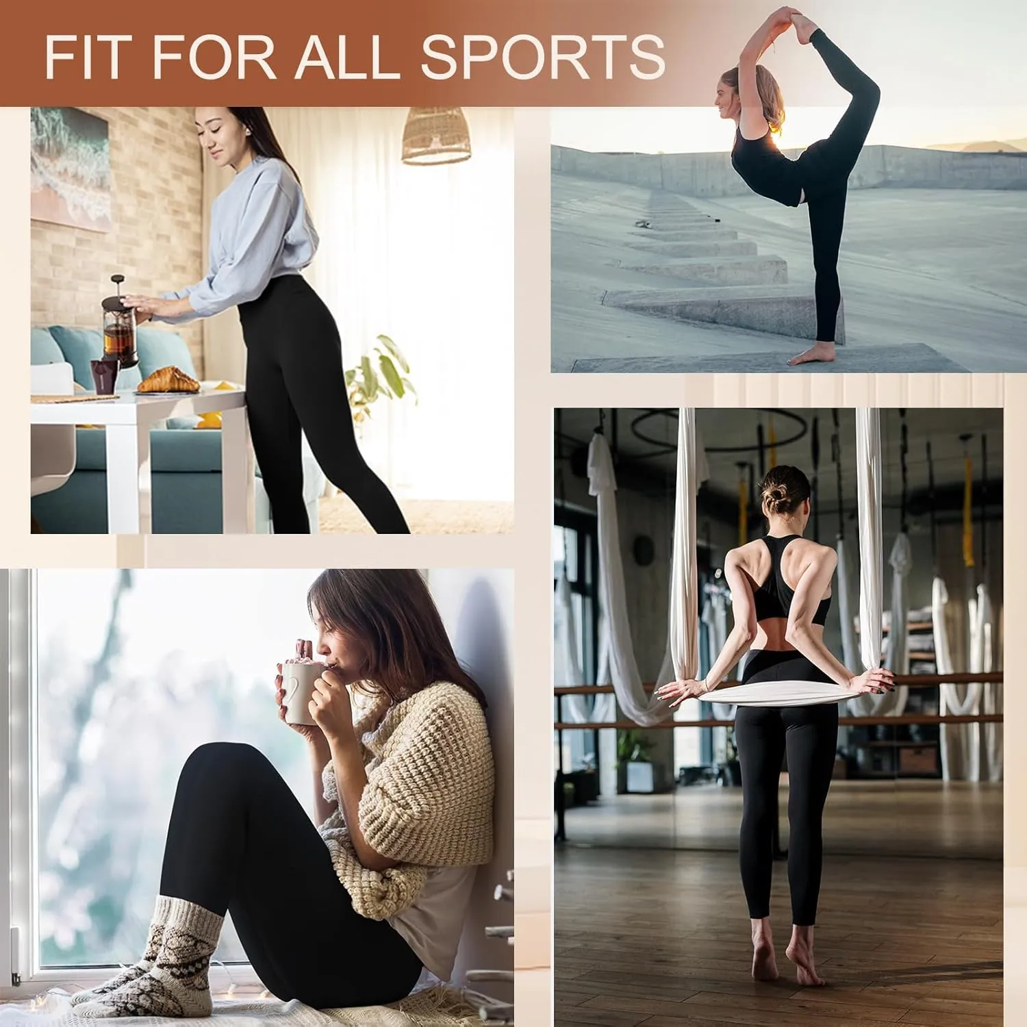 SINOPHANT 3 Pack Leggings for Women - High Waisted Tummy Control Buttery Soft Yoga Pants for Workout Athletic