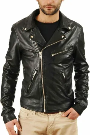 SKADO Genuine Leather Jacket Men Real Leather Jacket Biker Soft Lambskin SlimFit