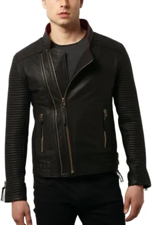 SKADO Genuine Leather Jacket Men Real Leather Jacket Biker Soft Lambskin SlimFit