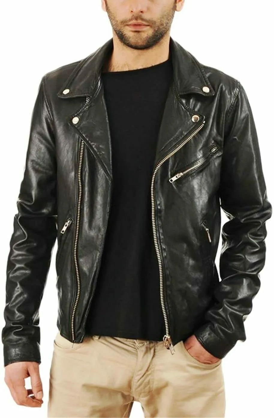 SKADO Genuine Leather Jacket Men Real Leather Jacket Biker Soft Lambskin SlimFit