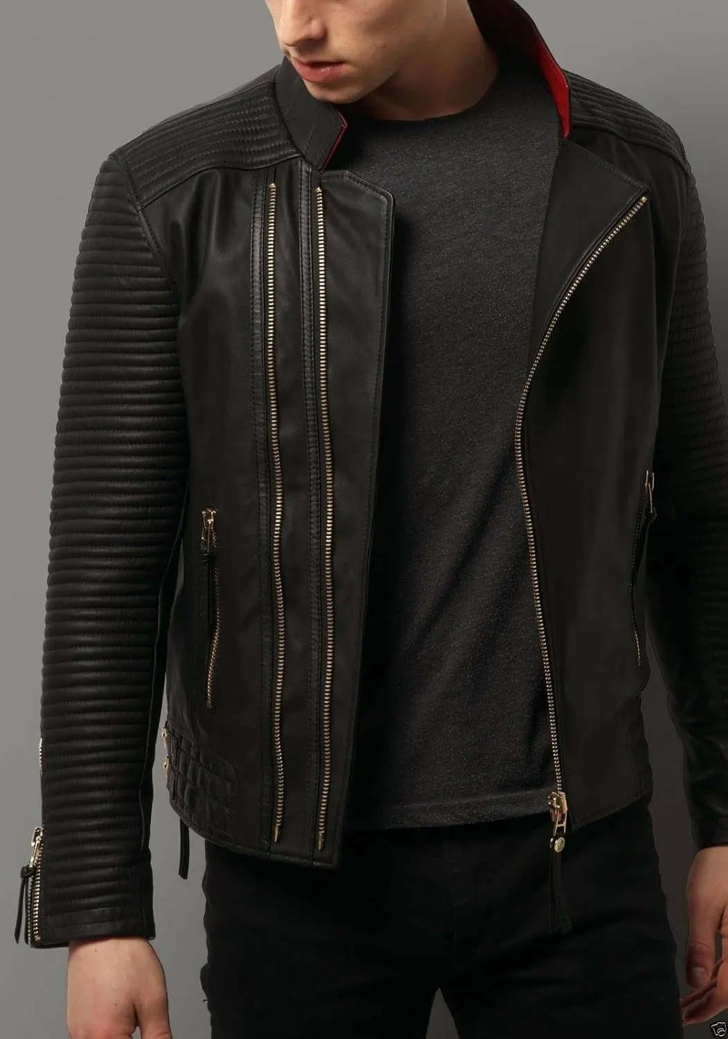SKADO Genuine Leather Jacket Men Real Leather Jacket Biker Soft Lambskin SlimFit