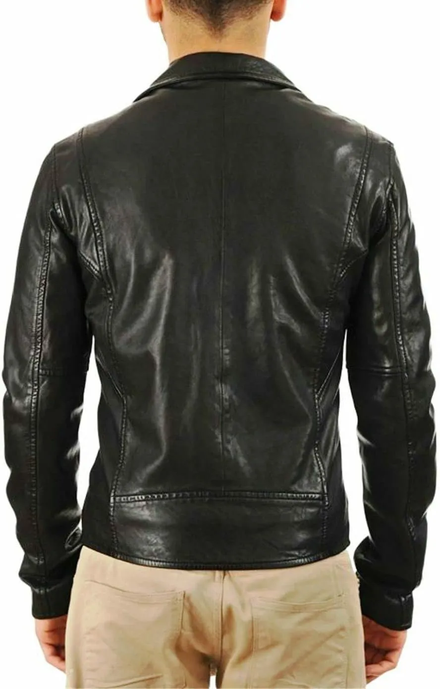 SKADO Genuine Leather Jacket Men Real Leather Jacket Biker Soft Lambskin SlimFit