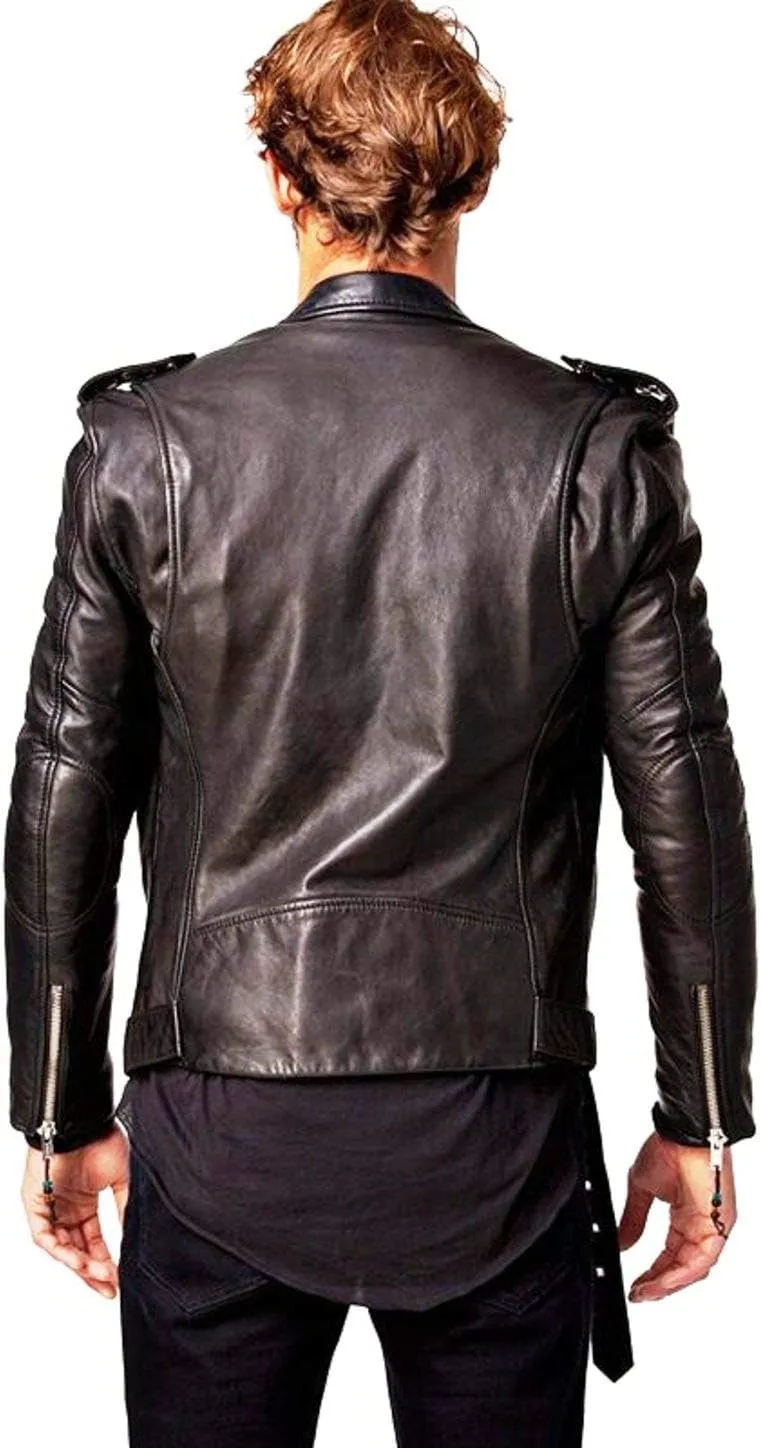 SKADO Genuine Leather Jacket Men Real Leather Jacket Biker Soft Lambskin SlimFit