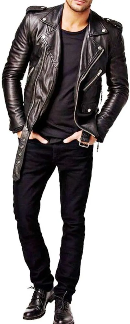 SKADO Genuine Leather Jacket Men Real Leather Jacket Biker Soft Lambskin SlimFit