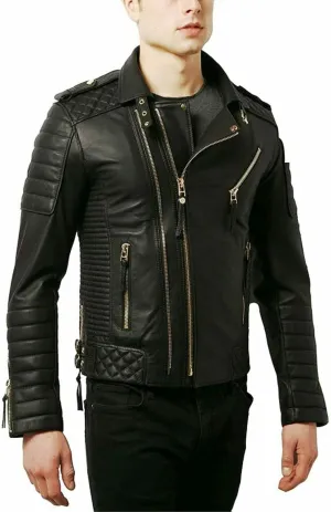 SKADO Genuine Leather Jacket Men Real Leather Jacket Biker Soft Lambskin SlimFit