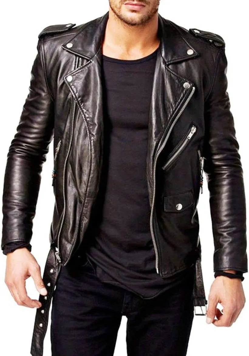 SKADO Genuine Leather Jacket Men Real Leather Jacket Biker Soft Lambskin SlimFit