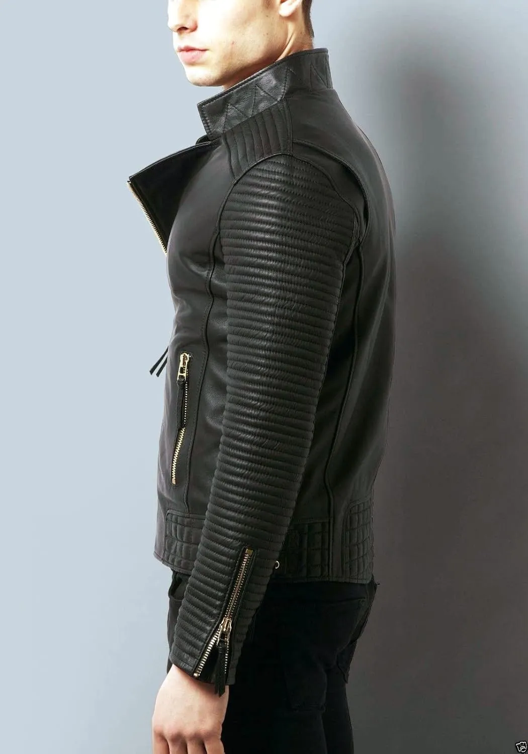 SKADO Genuine Leather Jacket Men Real Leather Jacket Biker Soft Lambskin SlimFit