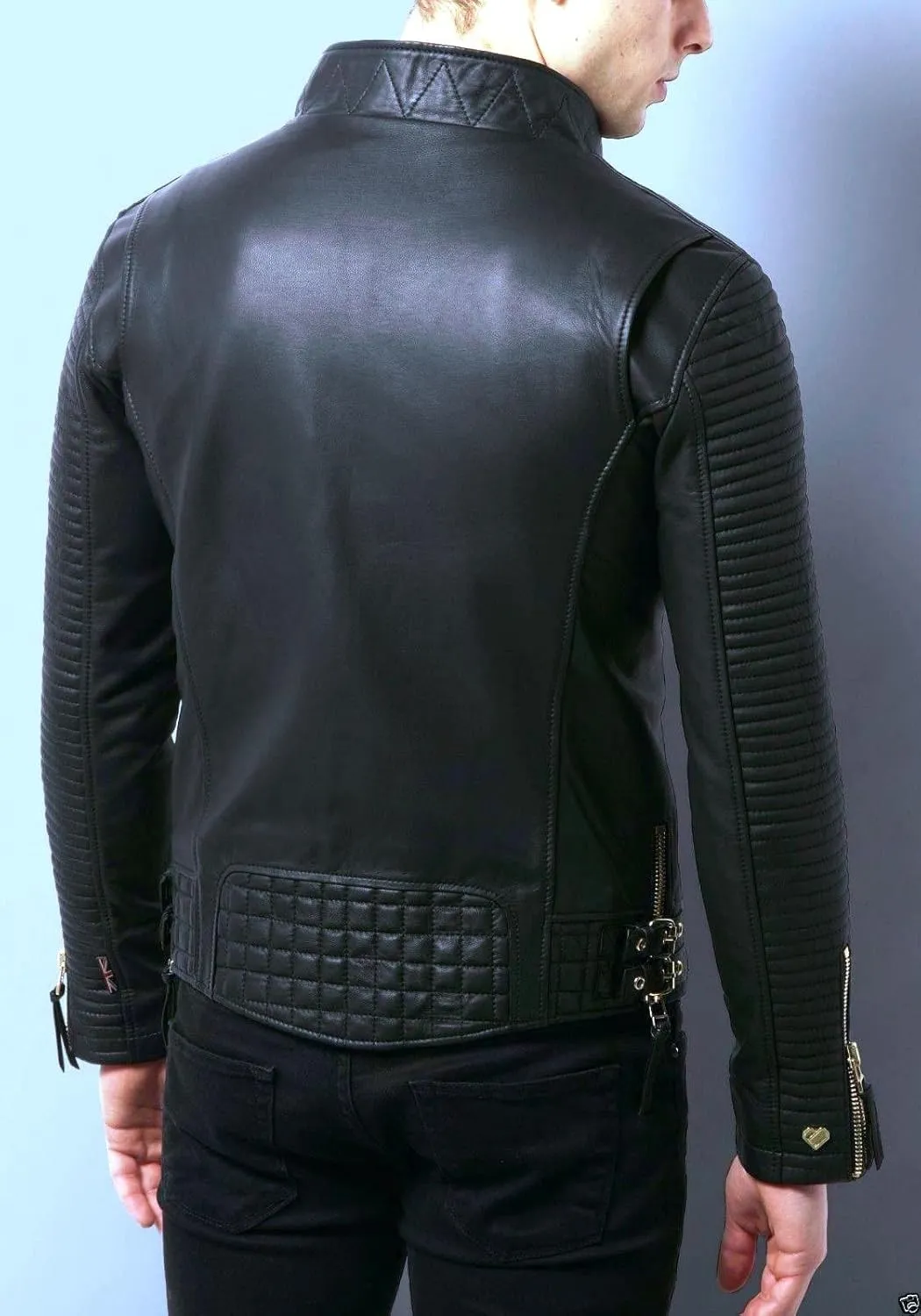 SKADO Genuine Leather Jacket Men Real Leather Jacket Biker Soft Lambskin SlimFit