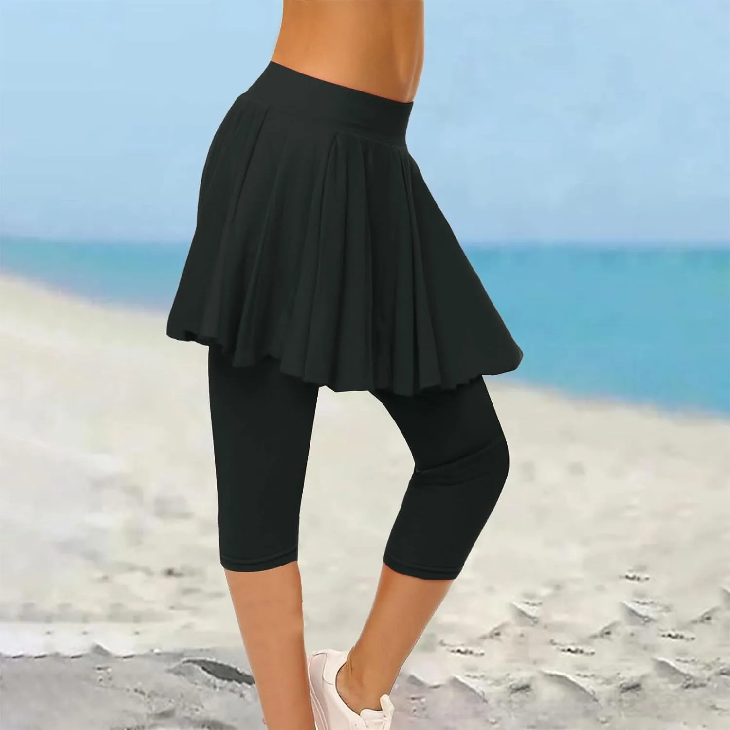 Skirted Leggings for Women 2025 Tennis Golf Skorts Capris Cropped Gym Sport Running Yoga Legging with Skirts Summer