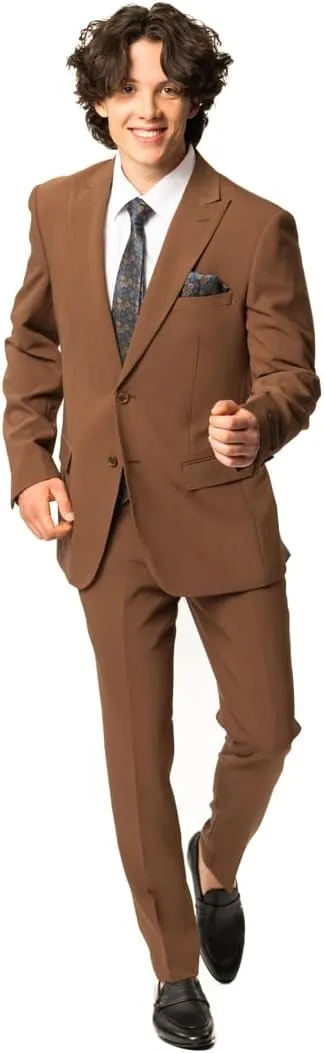 Slim Fit Men Suit Stretchy Spandex Peak Lapel 2 Button Flat Front Pants 9936