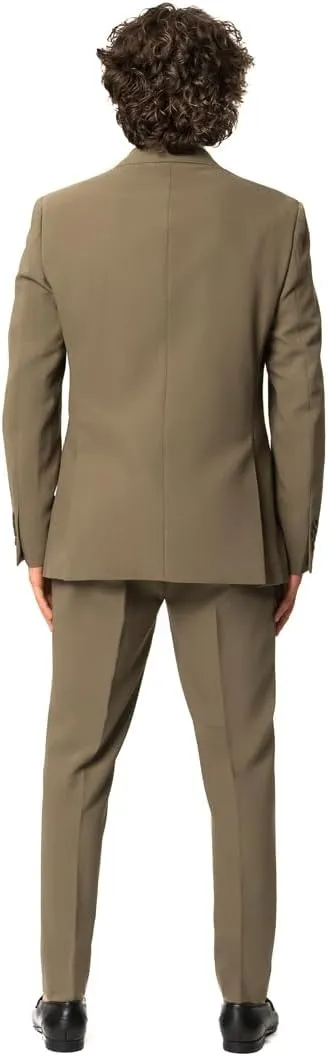 Slim Fit Men Suit Stretchy Spandex Peak Lapel 2 Button Flat Front Pants 9936
