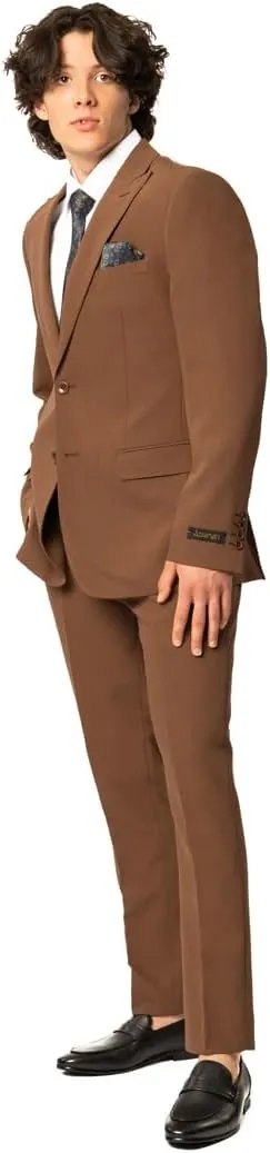 Slim Fit Men Suit Stretchy Spandex Peak Lapel 2 Button Flat Front Pants 9936