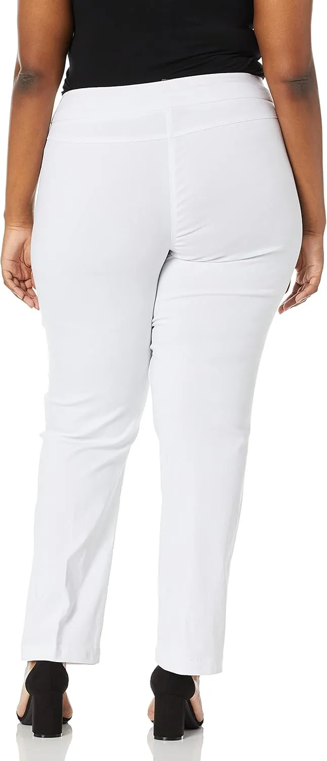 SLIM-SATION Women's Plus Size Wide Band Tall Pull-on Straight Leg Pant with Tummy Control