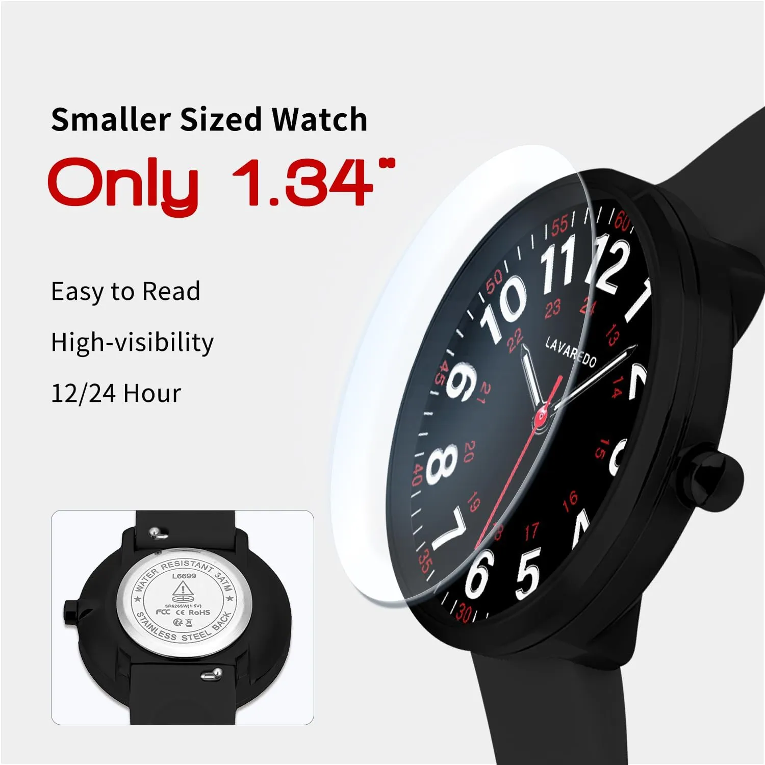 Smaller Nurse Watch for Nurses Doctors Women,Waterproof Analog Watches with Easy Read Luminous Dial,Military Time Watch with Japanese Quartz Movement,Second Hand, 12/24 Hours,Silicone Band