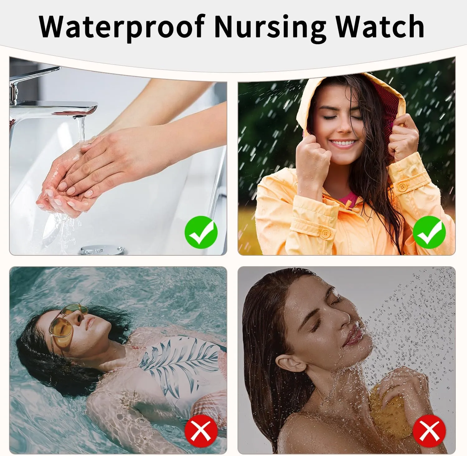 Smaller Nurse Watch for Nurses Doctors Women,Waterproof Analog Watches with Easy Read Luminous Dial,Military Time Watch with Japanese Quartz Movement,Second Hand, 12/24 Hours,Silicone Band