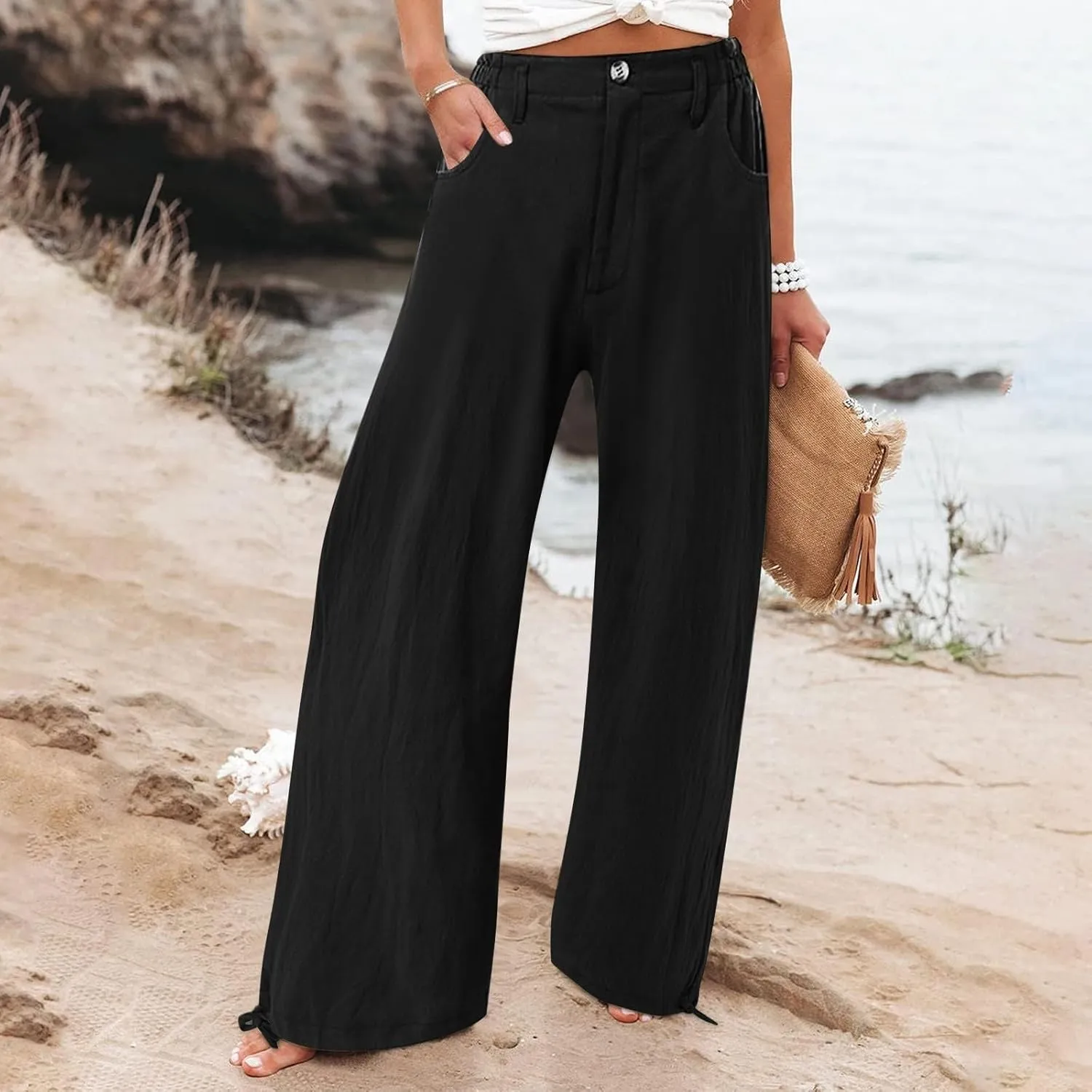 SMIDOW High Waist Wide Leg Pants for Women Trendy 2024 Casual Loose Long Trousers Palazzo Pants with Pockets
