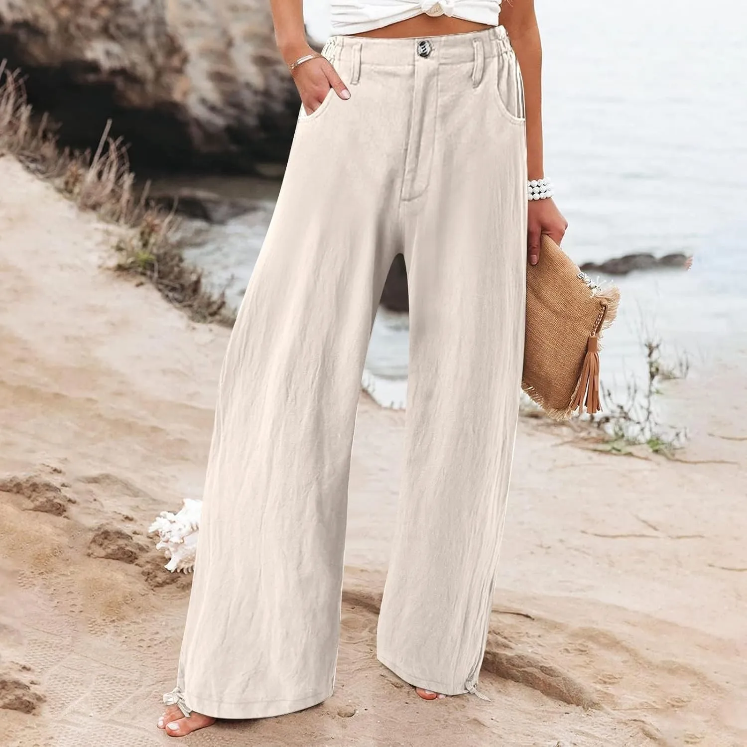 SMIDOW High Waist Wide Leg Pants for Women Trendy 2024 Casual Loose Long Trousers Palazzo Pants with Pockets