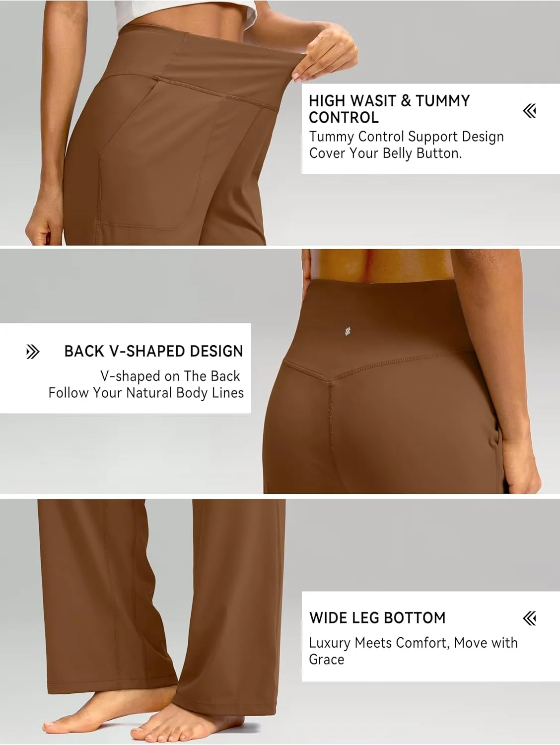 Soothfeel Wide Leg Pants for Women Yoga Work Pants with Pockets High Waist Lounge Sweatpants Dress Pants Petite/Tall 28" 30"