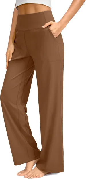 Soothfeel Wide Leg Pants for Women Yoga Work Pants with Pockets High Waist Lounge Sweatpants Dress Pants Petite/Tall 28" 30"