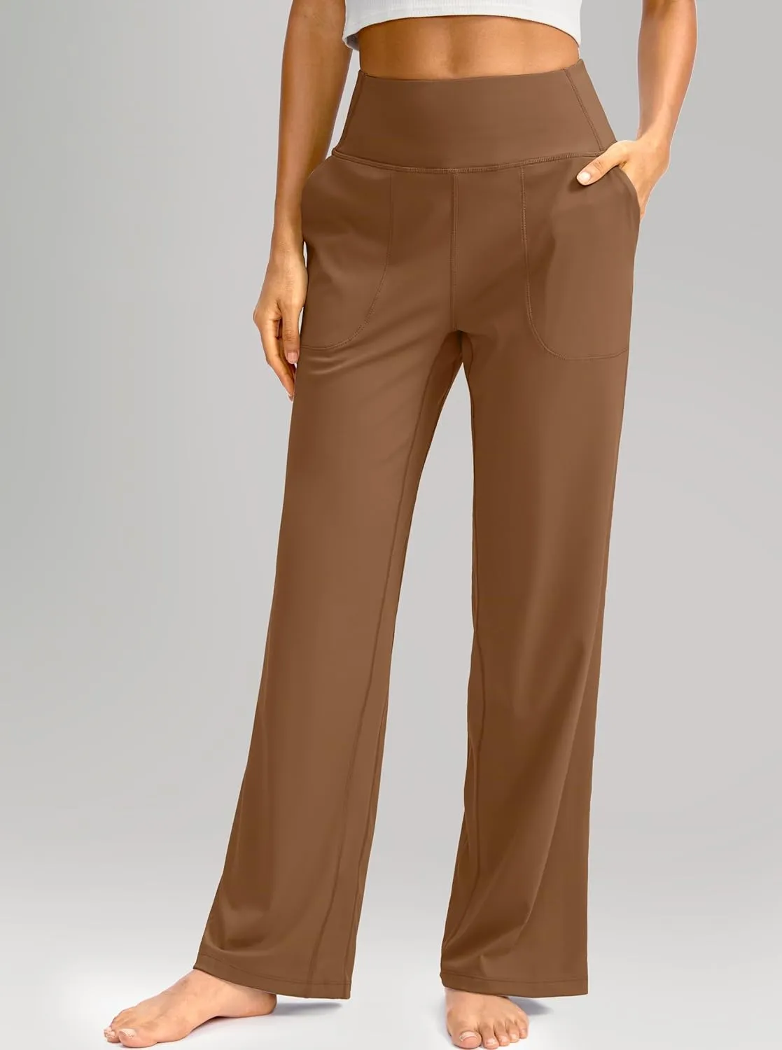 Soothfeel Wide Leg Pants for Women Yoga Work Pants with Pockets High Waist Lounge Sweatpants Dress Pants Petite/Tall 28" 30"