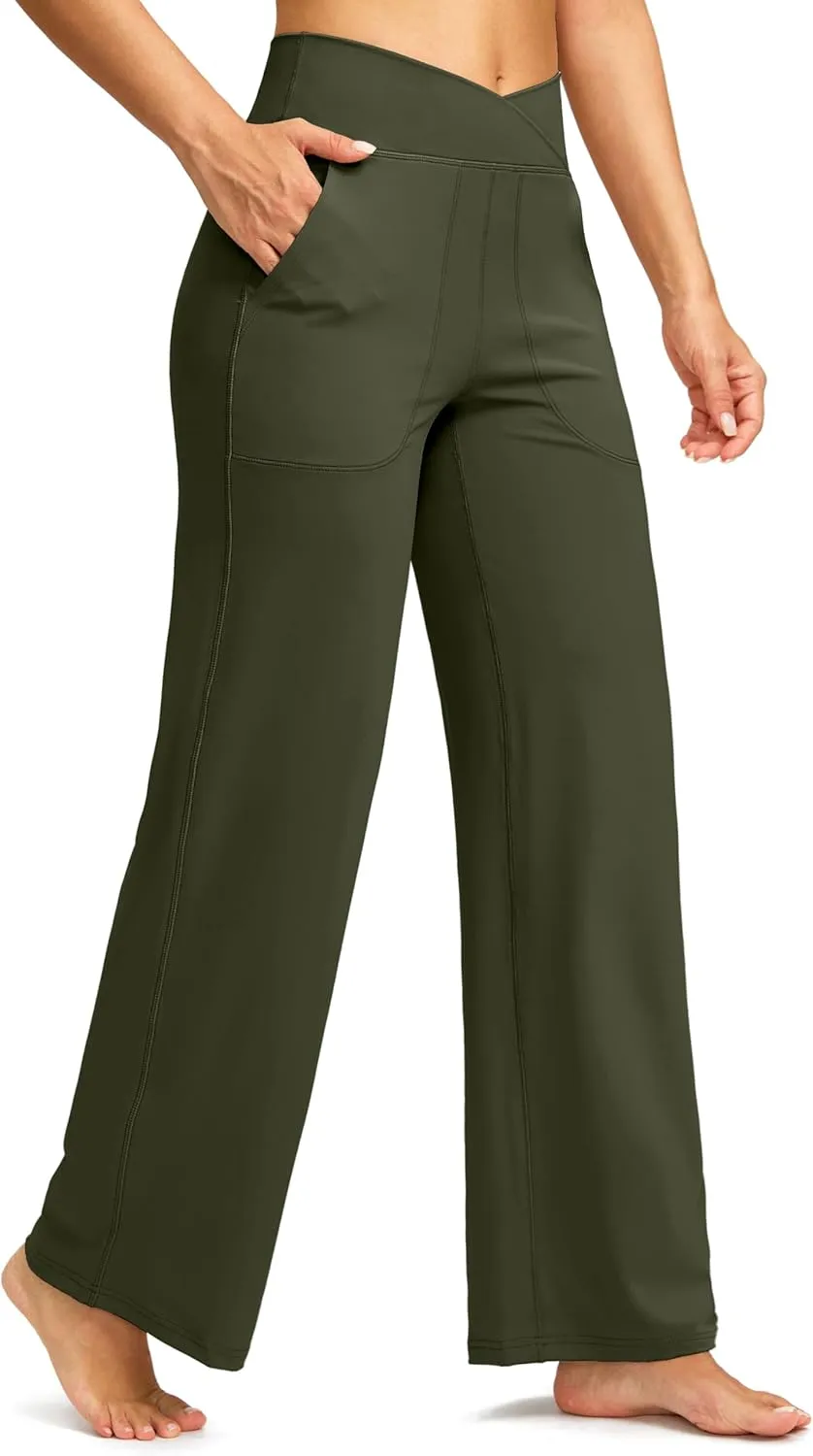 Soothfeel Wide Leg Pants Woman Yoga Pants with Pocket Crosscover High Waist Stretch Work Lounge Casual Dress Sweatpants