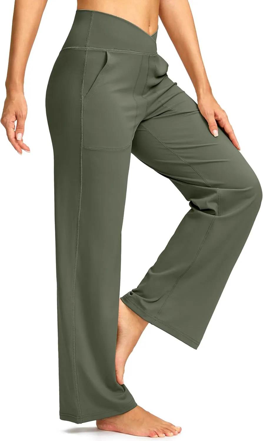 Soothfeel Wide Leg Pants Woman Yoga Pants with Pocket Crosscover High Waist Stretch Work Lounge Casual Dress Sweatpants