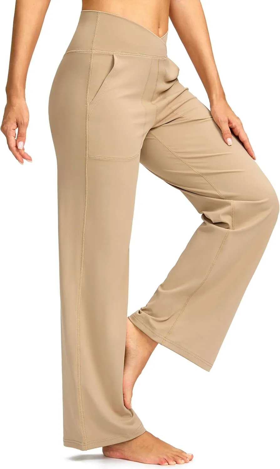 Soothfeel Wide Leg Pants Woman Yoga Pants with Pocket Crosscover High Waist Stretch Work Lounge Casual Dress Sweatpants