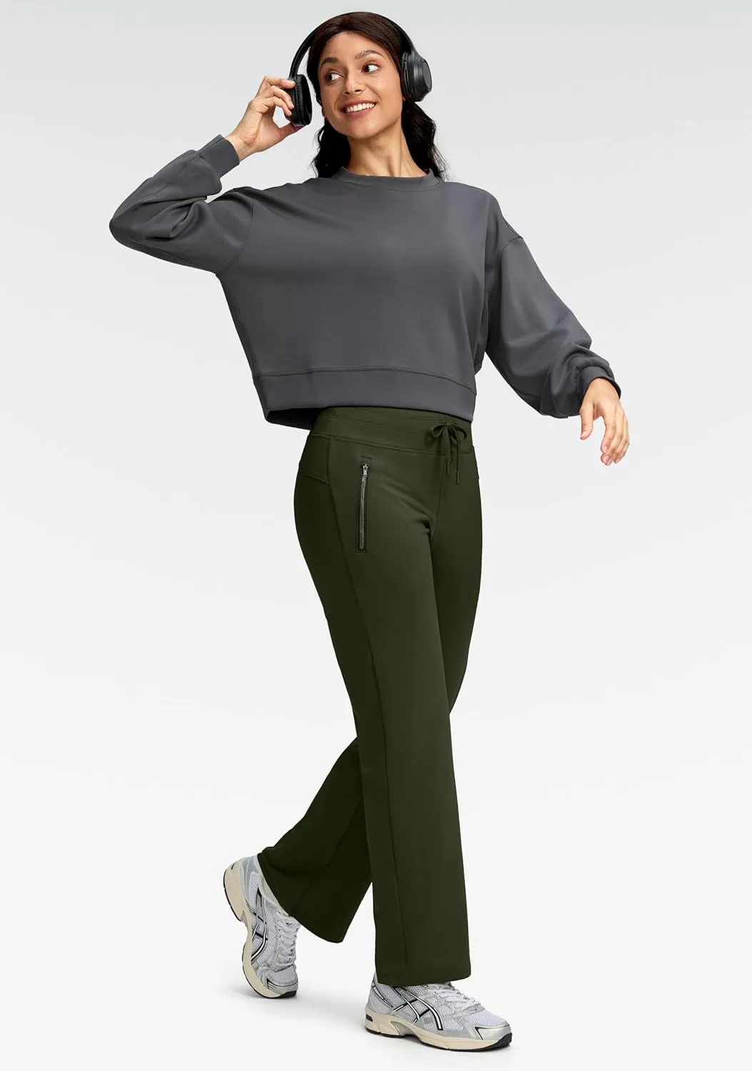 Soothfeel Women's Fleece Lined Pants High Waisted Zipper Pockets Winter Warm Thermal Sweatpants Snow Ski Hiking Lounge Pants