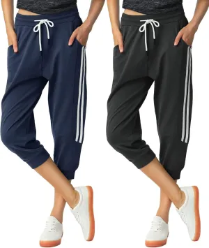 SPECIALMAGIC Women's 2 Pack Capri Pants Cropped Joggers with Pockets Capri Sweatpants