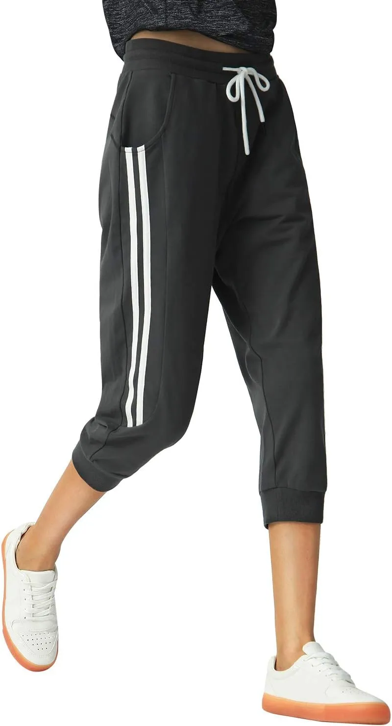 SPECIALMAGIC Women's 2 Pack Capri Pants Cropped Joggers with Pockets Capri Sweatpants