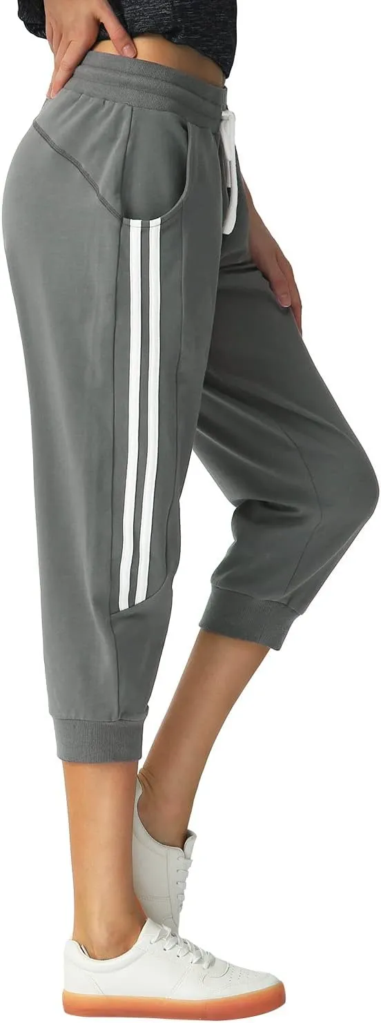 SPECIALMAGIC Women's 2 Pack Capri Pants Cropped Joggers with Pockets Capri Sweatpants