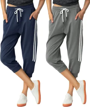 SPECIALMAGIC Women's 2 Pack Capri Pants Cropped Joggers with Pockets Capri Sweatpants