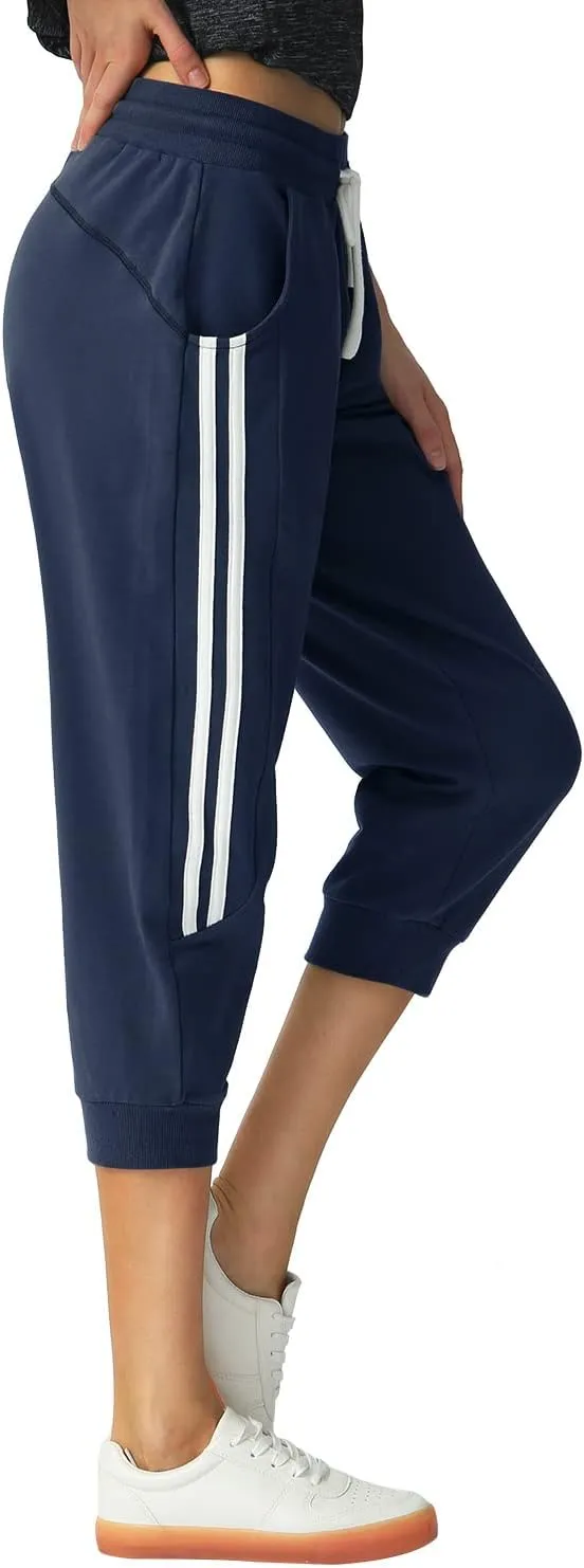 SPECIALMAGIC Women's 2 Pack Capri Pants Cropped Joggers with Pockets Capri Sweatpants