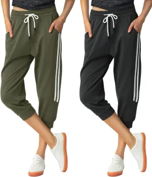SPECIALMAGIC Women's 2 Pack Capri Pants Cropped Joggers with Pockets Capri Sweatpants