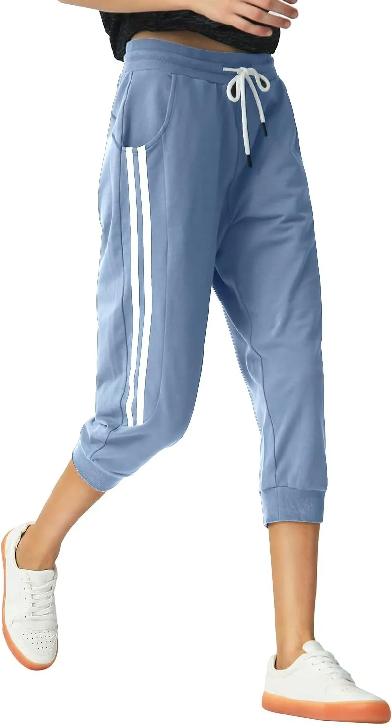 SPECIALMAGIC Women's 2 Pack Capri Pants Cropped Joggers with Pockets Capri Sweatpants