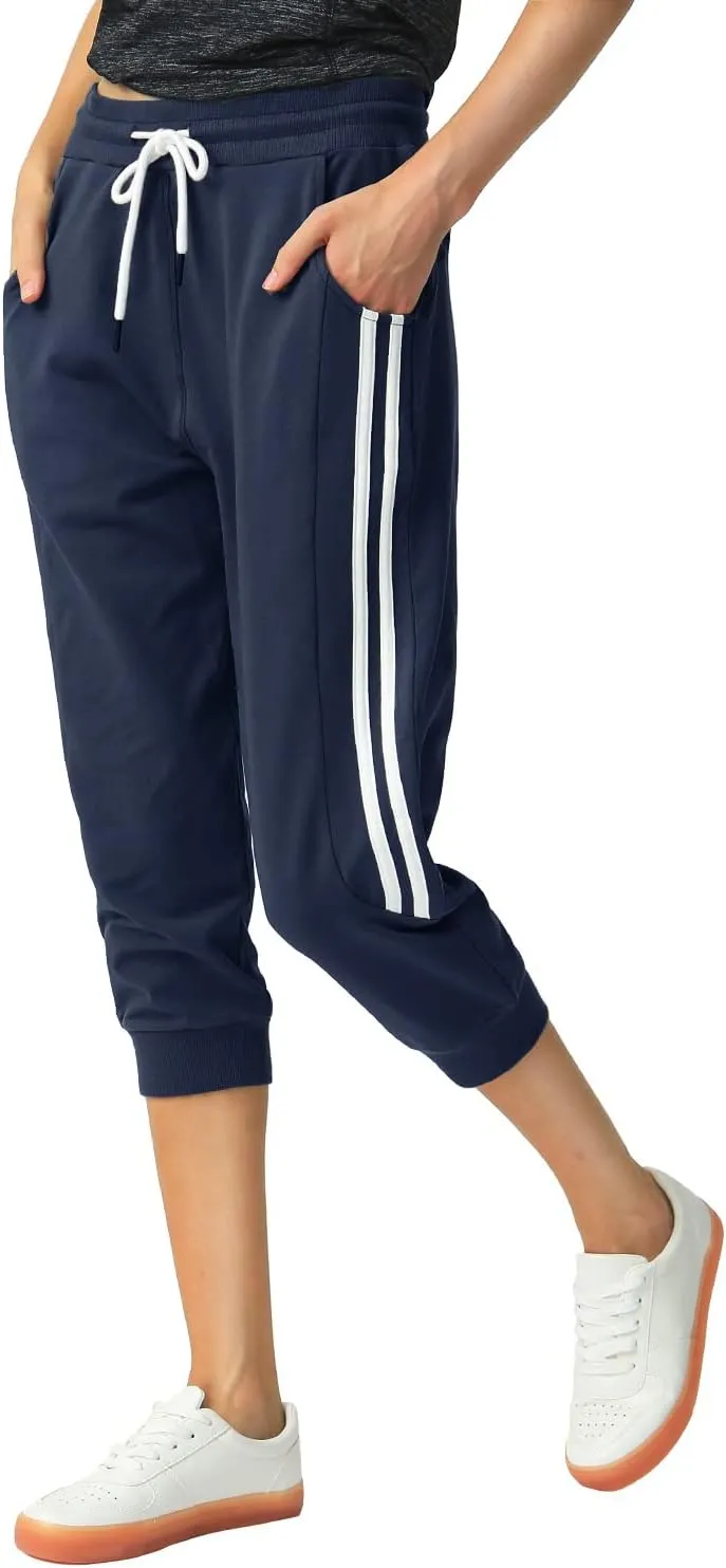 SPECIALMAGIC Women's 2 Pack Capri Pants Cropped Joggers with Pockets Capri Sweatpants