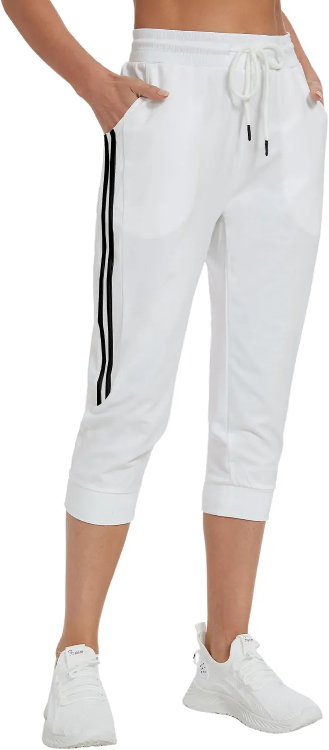 SPECIALMAGIC Women's Capri Pants Cropped Joggers with Pockets Elastic Waist Drawstring Capri Sweatpants