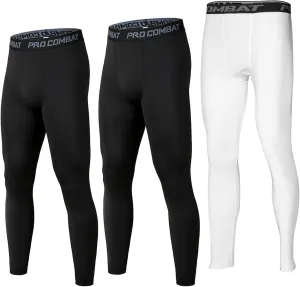 SS COLOR FISH 3 Pack Men Compression Pants Athletic Baselayer Workout Legging Running Tights for Men