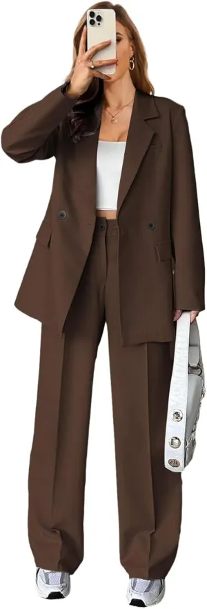 Stripe Pant Suits for Women Dressy Wedding 2 Piece Blazer Pants Casual Double Breasted Tuxedo for Work Professional