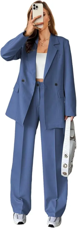 Stripe Pant Suits for Women Dressy Wedding 2 Piece Blazer Pants Casual Double Breasted Tuxedo for Work Professional