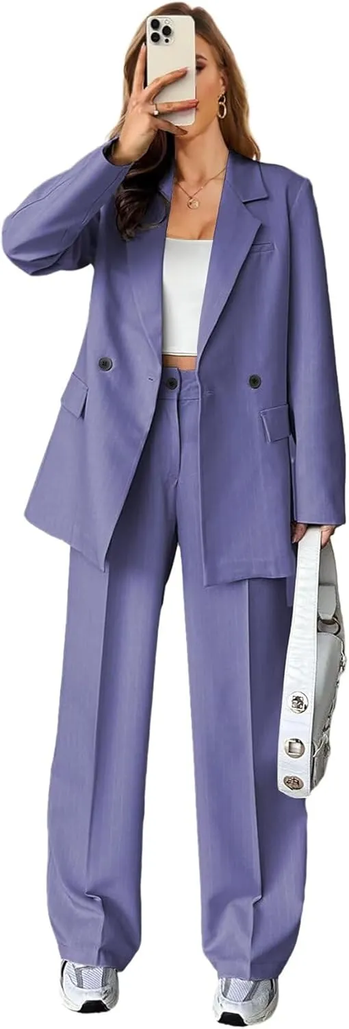 Stripe Pant Suits for Women Dressy Wedding 2 Piece Blazer Pants Casual Double Breasted Tuxedo for Work Professional