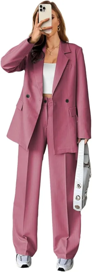 Stripe Pant Suits for Women Dressy Wedding 2 Piece Blazer Pants Casual Double Breasted Tuxedo for Work Professional